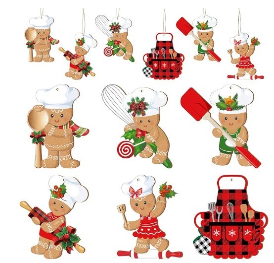 Christmas Ornaments Gingerbread Man 36 Pieces Hanging Gingerbread Wooden Christmas Tree Decoration Set