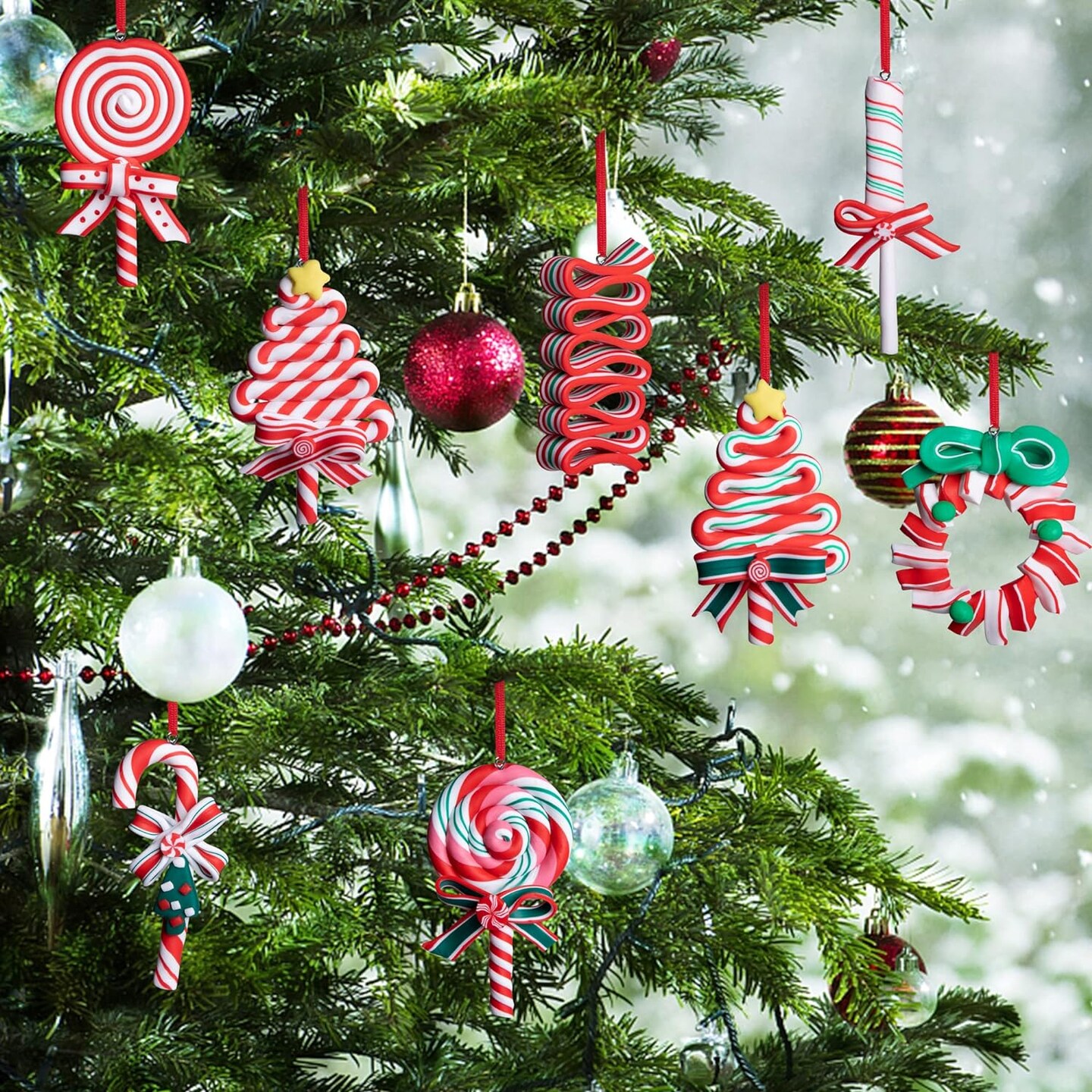 Polymer CLay Hanging Christmas Lollipop Ornaments 8 pcs