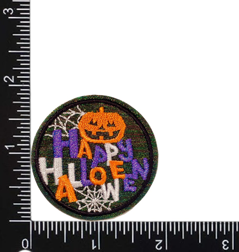 Happy Halloween, Jack o&#x27; Lantern, Spider Web , Spooky, Embroidered, Iron on Patch