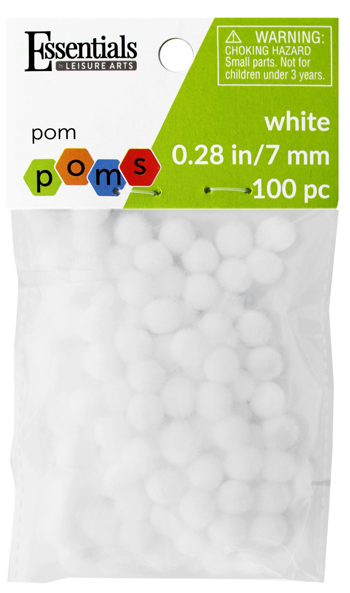 Essentials by Leisure Arts  Pom Poms - White - 7mm - 100 piece pom poms arts and crafts - white pompoms for crafts - craft pom poms - puff balls for crafts