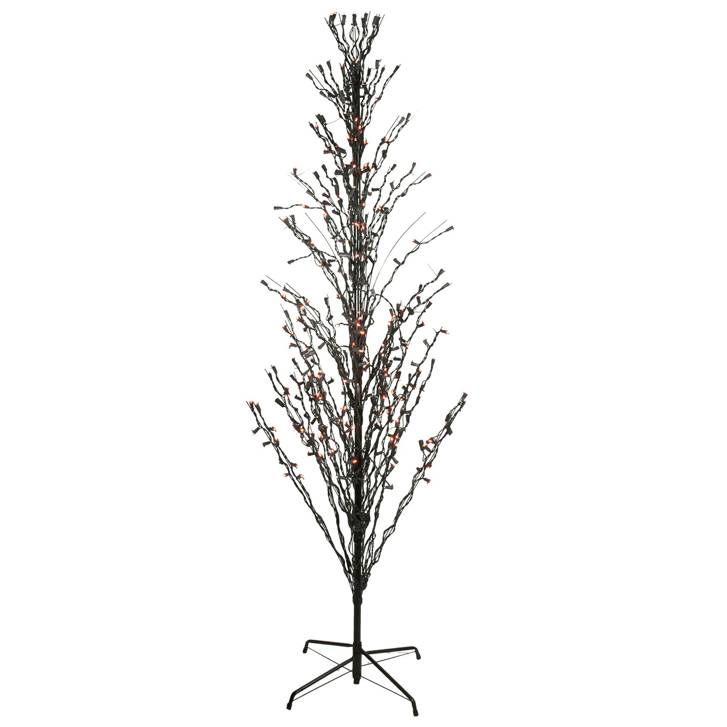 Northlight 4&#x27; Pre-Lit Black Cascade Outdoor Halloween Twig Tree, Orange Lights