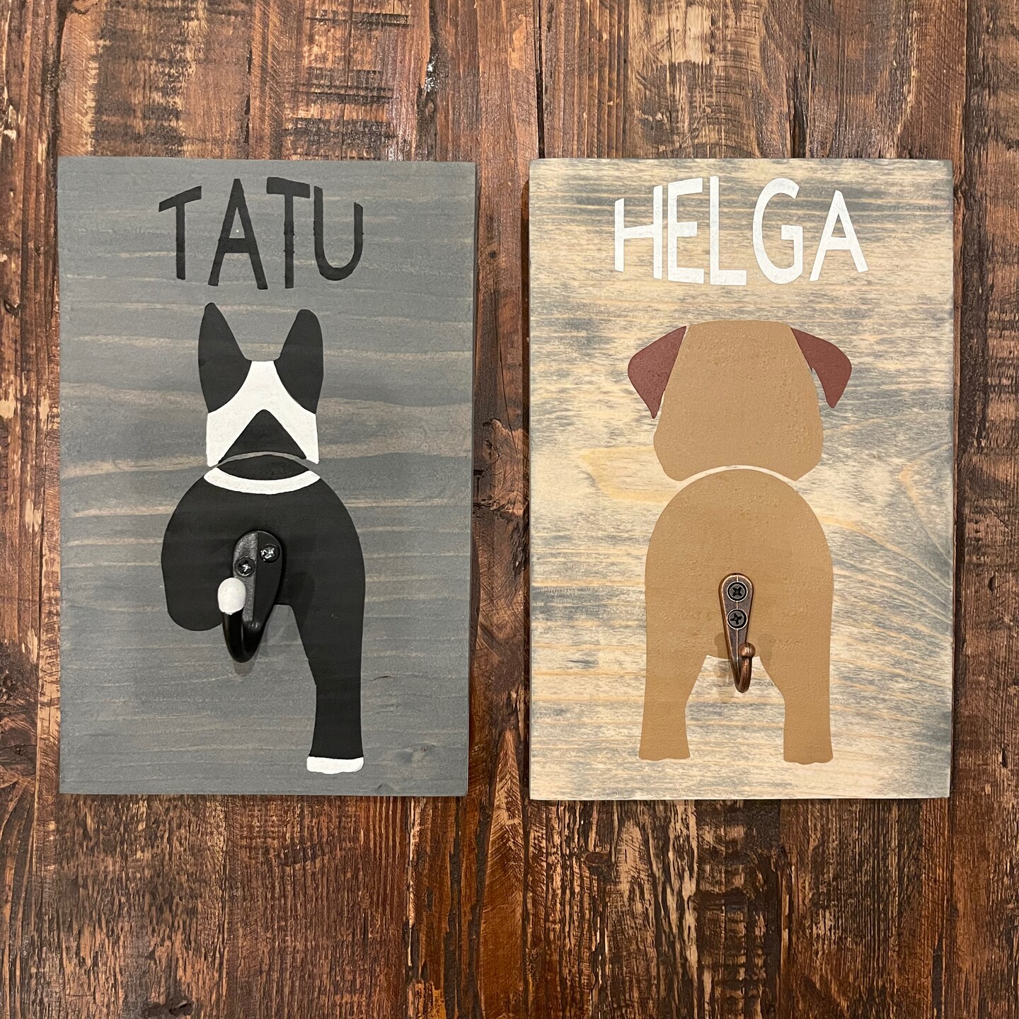 Dog Leash Holder with Hook Personalized Breed and Name Stain