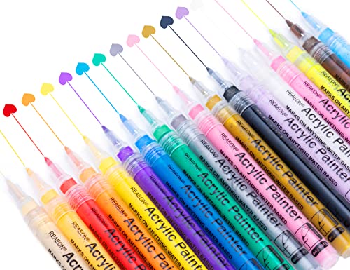 Acrylic Paint Pens, Paint Marker for Rock Painting, 18 Colors Permanent Acrylic Markers Fine Tip Ideal for Craft, Glass, Fabric, Ceramic and More