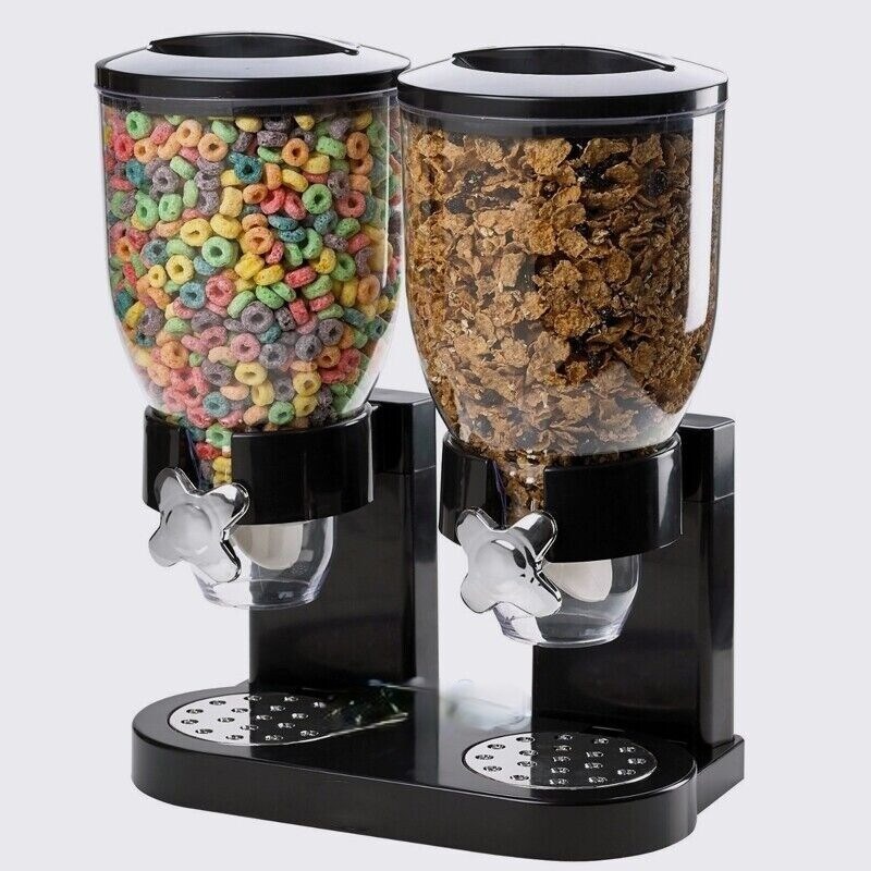 Dual Control Airtight Double Cereal Dispenser Dry Food Storage Container