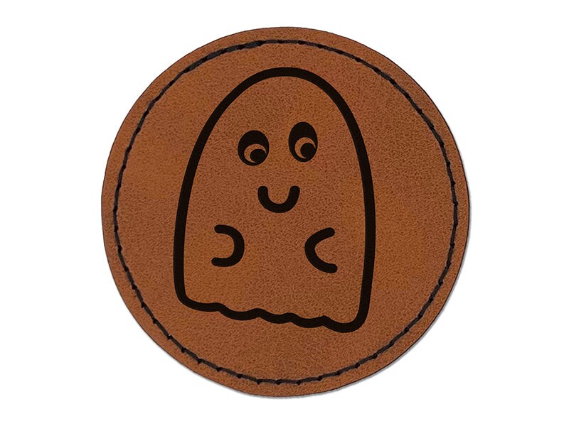 Fun Ghost Halloween Round Iron-On Engraved Faux Leather Patch Applique - 2.5&#x22;