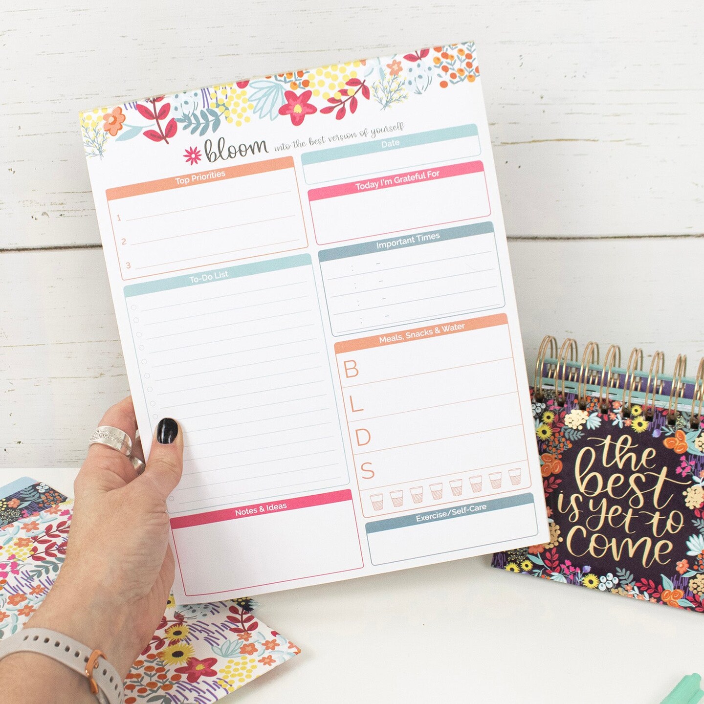 bloom daily planners Planning Pad, 8.5&#x22; x 11&#x22;, Daily Planning System, Floral Dots