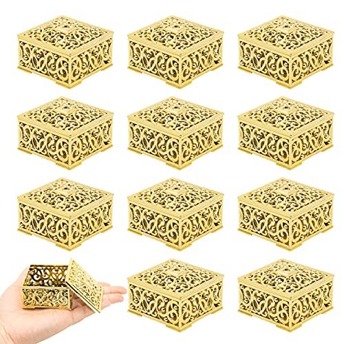 12 Pieces Candy Boxes Plastic Wedding Favor Boxes Candy Jars Candy Storage Boxes Gift Boxes for Wedding Baby Shower Christmas Birthday Party Decorating Ornament Container (Gold)