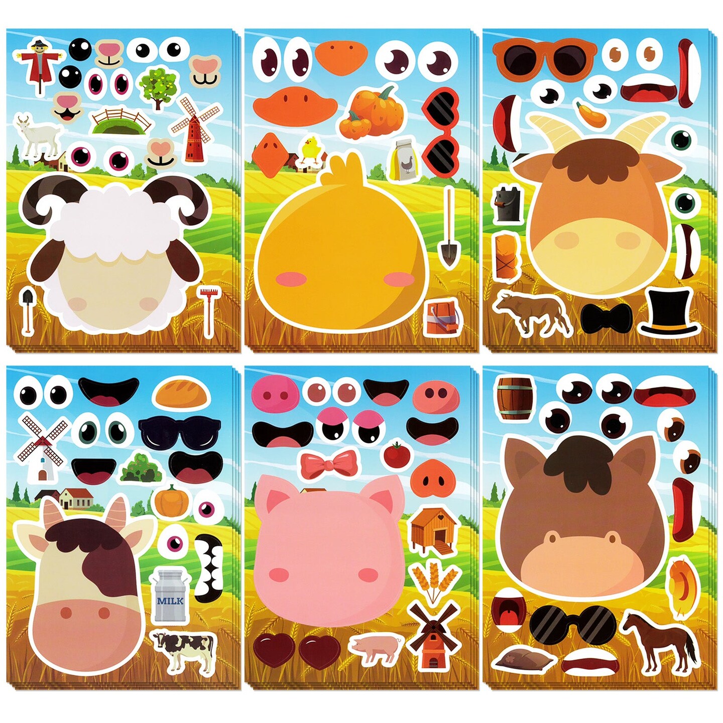 Wrapables Make Your Own Sticker Sheets, DIY Make a Face Animal, Food, Party Favor Stickers (24 Sheets)