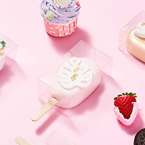 JCXPACK 50PCS 3.7 x 2.2 x 1.5 inches Professional Cakesicle Boxes, Clear Gift Plastic Boxes, Ice Cream Shaped Boxes for Baby Shower, Holiday and Kids Birthday Party Favors