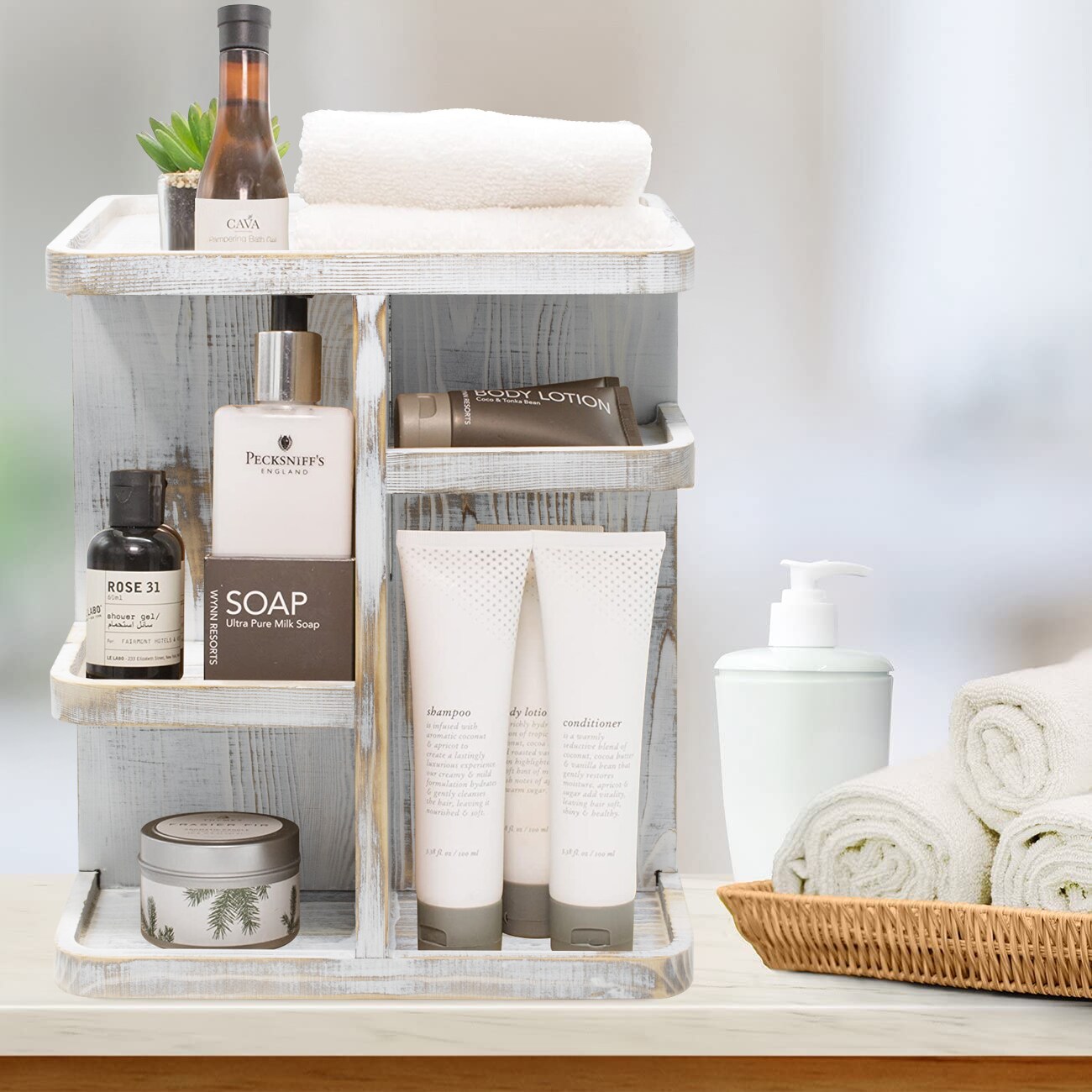 Sorbus 360° Bamboo Rotating Makeup Organizer - Multi-Function Storage Carousel stores Cosmetics, Skin Care, and more - Stylish and functional