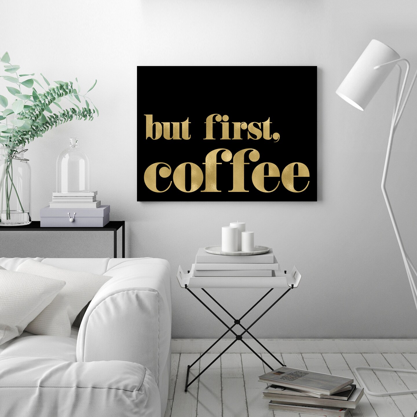 But First Coffee Gold On Black by Amy Brinkman  Gallery Wrapped Canvas - Americanflat
