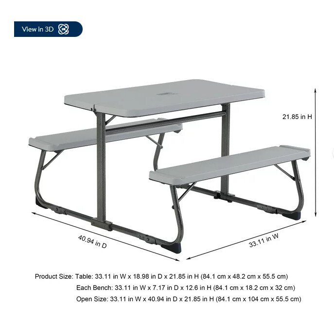 Gray Folding Kid's Activity Table for Children Ages 3 to 8, 33.11" x 40.94" x 21.85"