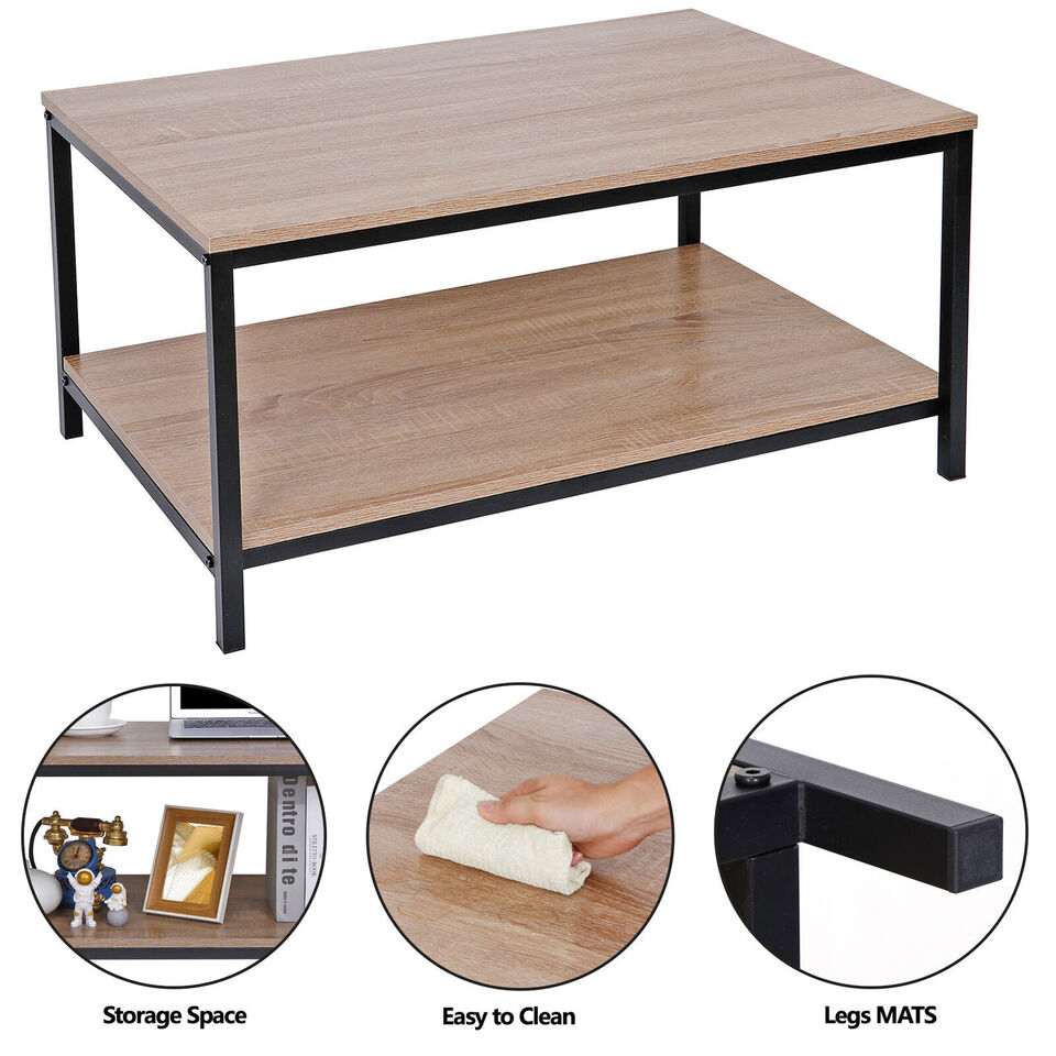 Coffee Table Rectangular Tea Table w/Storage Shelf Durable Cozy.