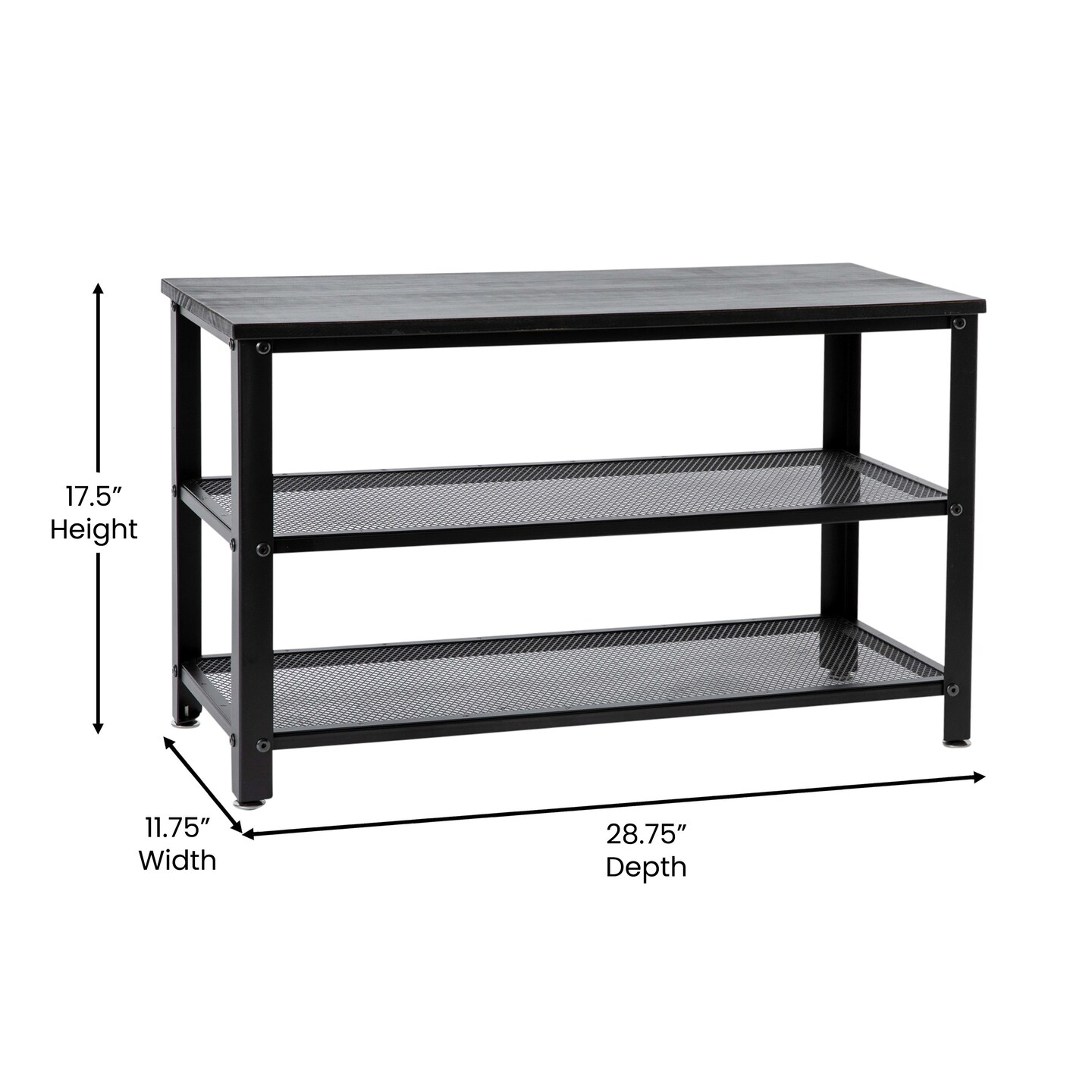 Emma and Oliver Isla 3-Tier Storage Bench with Metal Mesh Shelves for Entryway, Mudroom, or Bedroom