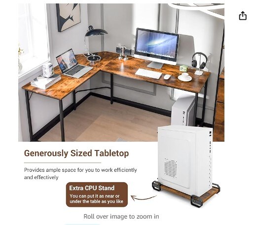 66 Inch Wooden Top Space-Saving Corner Desk w/Metal Frame, Large Computer Gaming PC Desk, Writing Table Study Desk for Bedroom, Study, Office (Rustic Brown)