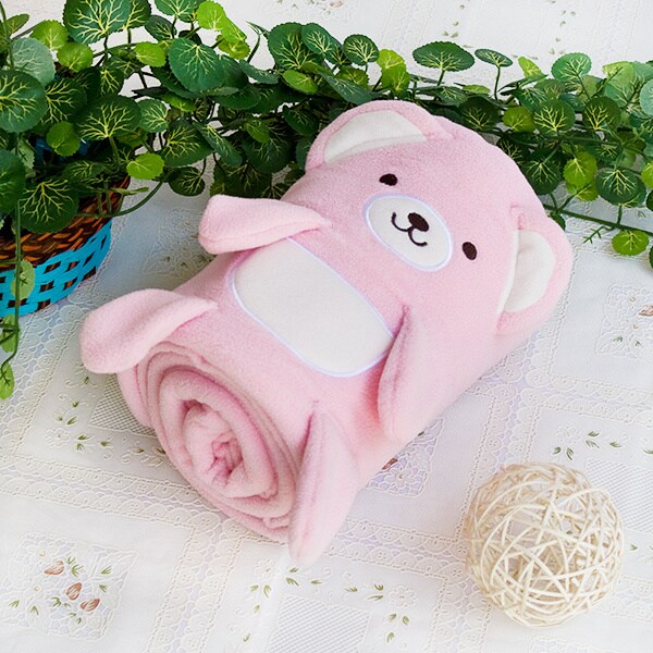 Happy Bear Embroidered Applique Coral Fleece Baby Throw Blanket