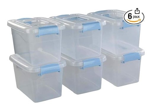 Set of 6 5 L Plastic Storage Bins with Lids, Clear Transparent Boxes