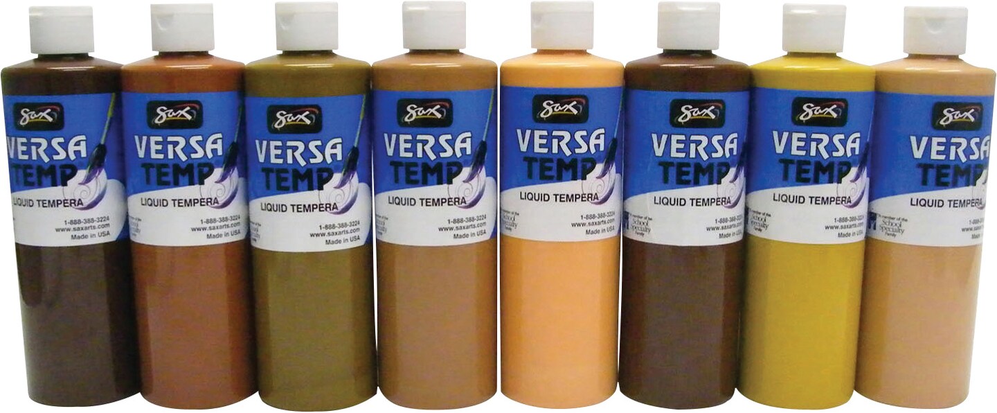 Sax Versatemp Heavy-Body Tempera Paint, Assorted Skin Tone Colors, Pint, Set of 8
