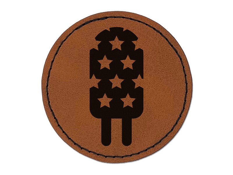 Patriotic Summer Popsicle Ice Cream July 4th Round Iron-On Engraved Faux Leather Patch Applique - 2.5&#x22;