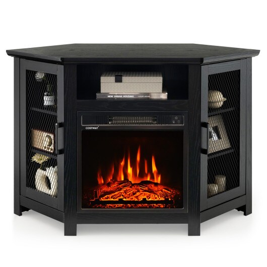 Corner TV Stand with 18 Inch Electric Fireplace for TVs up to 50 Inch