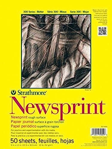 50 Sheets Newsprint Paper Pad, Tape Bound, 14x17 inches,  (32lb/52g) - Art Paper for Adults and Students - Practice Sketching with Charcoal, Graphite and Pencil