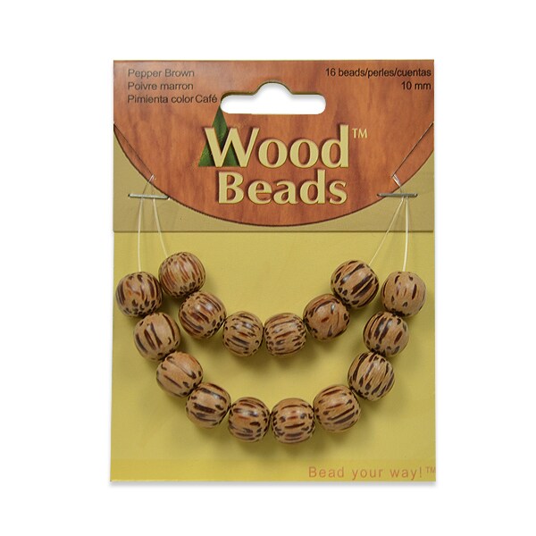 Wood Round Beads 10mm Pepper Brown Pack of 16