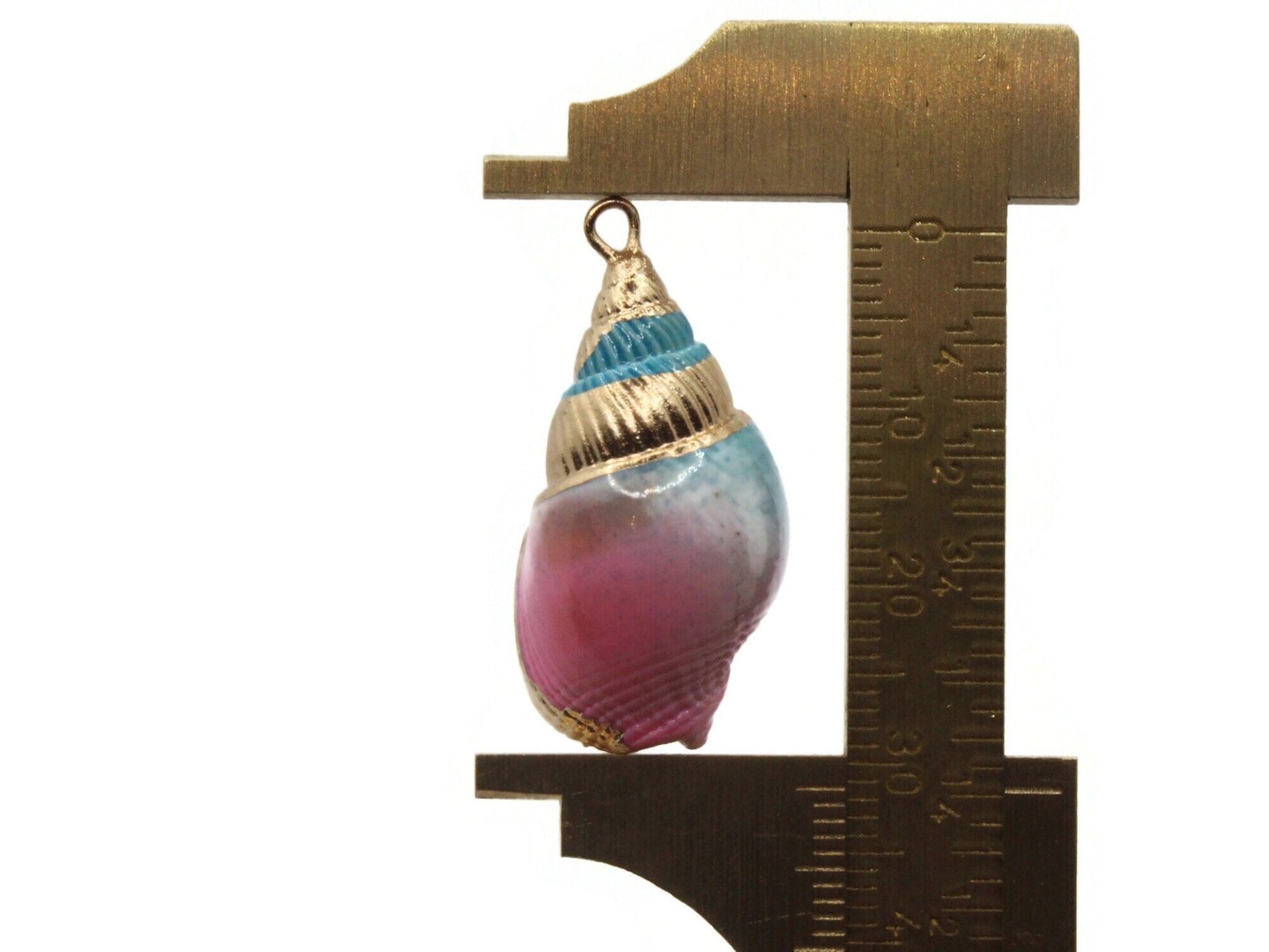 Blue Pink and Gold Spiral Seashell Large Pendant Beach Charm