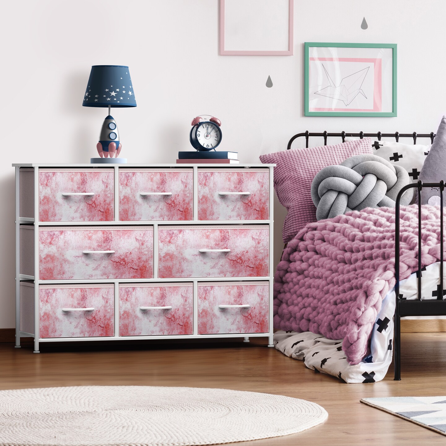 Sorbus Dresser with 8 Drawers - Chest Organizer Unit with Steel Frame Wood Top & Handle Easy Pull Fabric Bins for Clothes - Wide Storage Furniture for Bedroom, Hallway, Living Room, Nursery & Closet