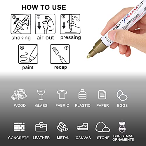 Permanent Paint Pens Paint Markers - 2 Pack White and Black Oil Based Markers, Quick Drying and Waterproof Marker Pen for Metal, Rock Painting, Wood, Rubber, Fabric, Plastic, Canvas, Mug. Medium Tip