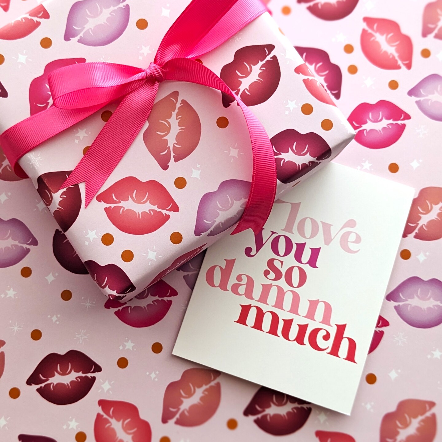 Valentine's Day Wrapping Paper Sheets, Red and Pink Lip Kisses Pattern,  Anniversary Gifts, Bachelorette Party Gifts, Pink Wrapping Paper