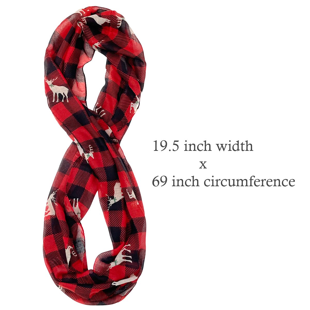 Wrapables Lightweight Winter Holiday Infinity Scarf, Reindeer Plaid Red
