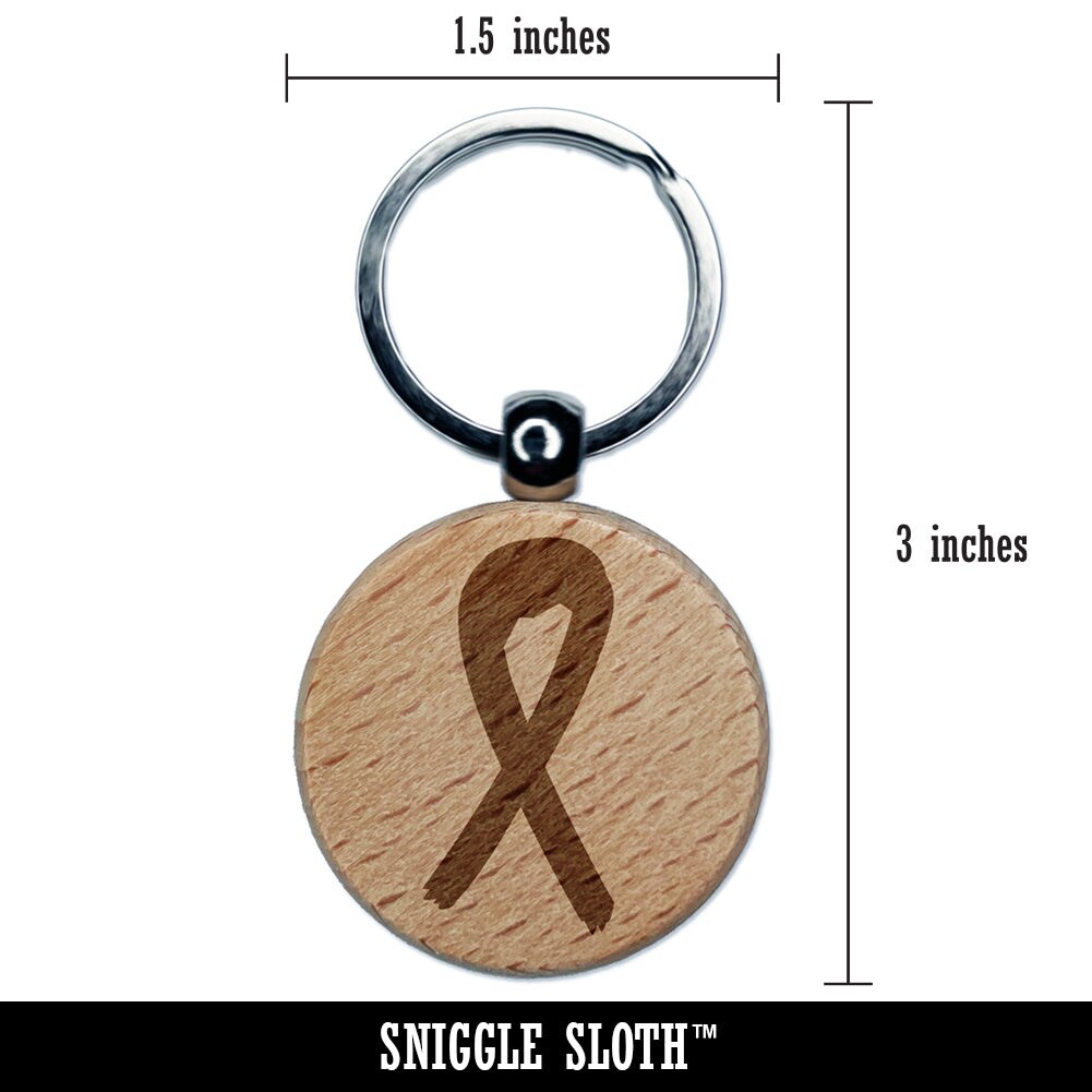 Awareness Ribbon Sketch Engraved Wood Round Keychain Tag Charm