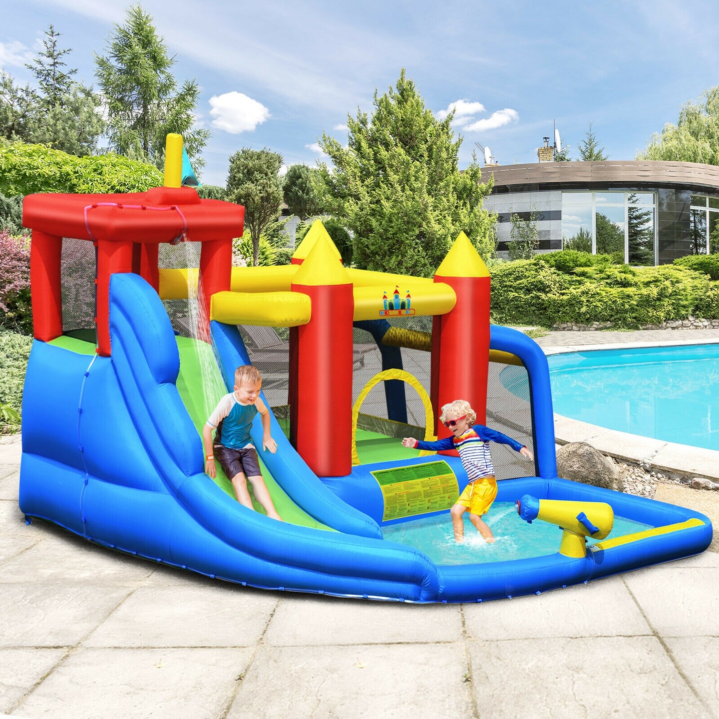 Kids Inflatable Castle Water Slide Climb Splash Pool Ball Shooting 3-10 Years
