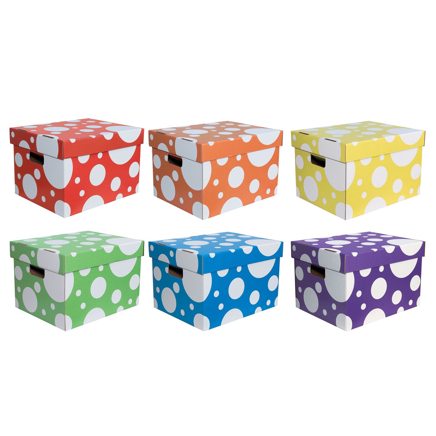 Storage Totes, 6 Assorted Polka Dot Colors, 10-1/8&#x22;H x 12-1/4&#x22;W x 15-1/4&#x22;D, Pack of 6