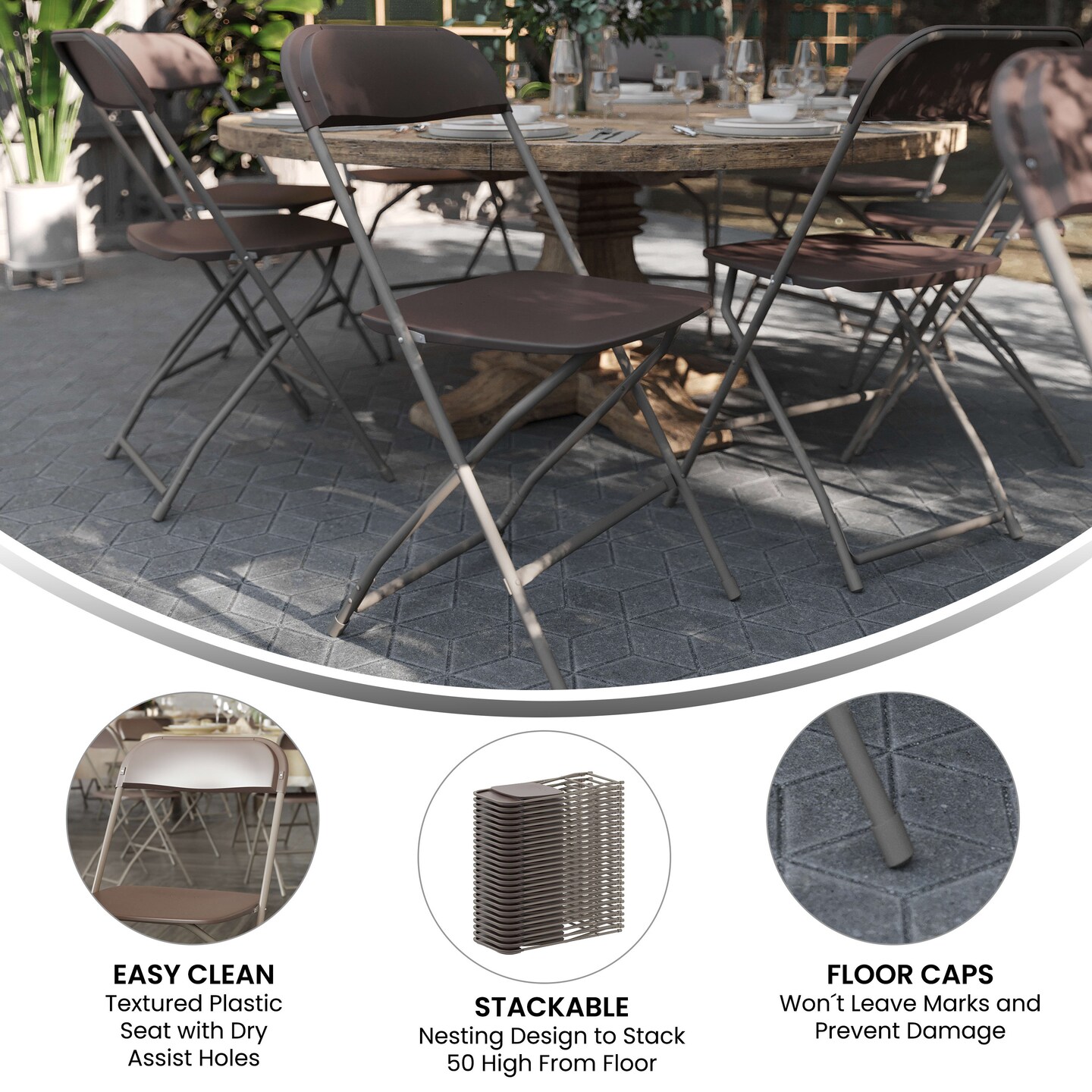 Emma and Oliver Set of 6 Stackable Folding Plastic Chairs - 650 LB Weight Capacity