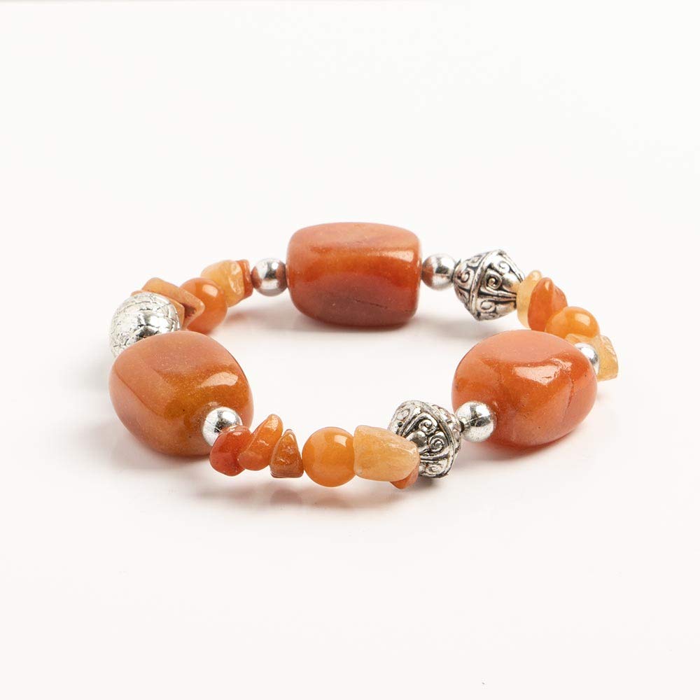 Earth&#x27;s Jewels Semi-Precious Peach Aventurine Orange Natural Chips Bracelet