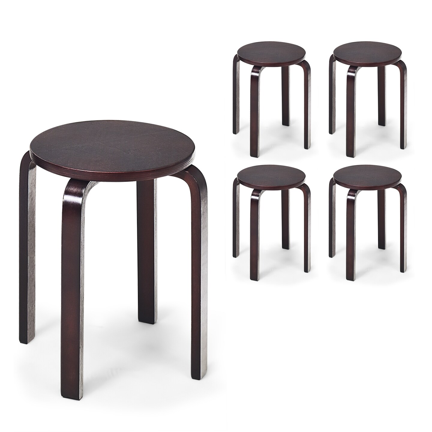 Set of 4 Wood Home Backless Dining Chairs