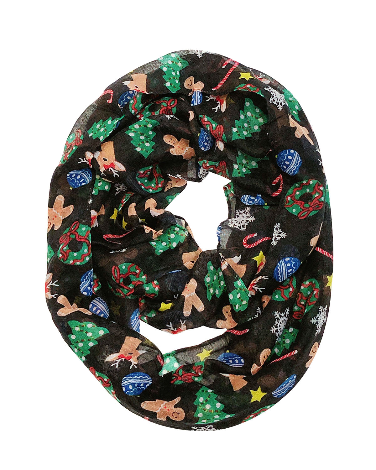 Wrapables Lightweight Winter Holiday Infinity Scarf, Gingerbread Man &#x26; Xmas Tree