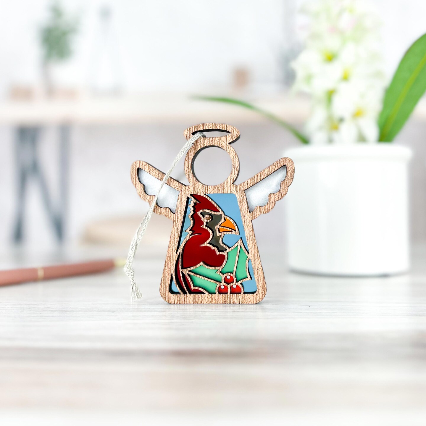 3.5&#x22; Winter Cardinal Ornament - Handcrafted in Texas - Mother&#x27;s Angels&#xAE; Figurine - Mother&#x27;s Day Gifts