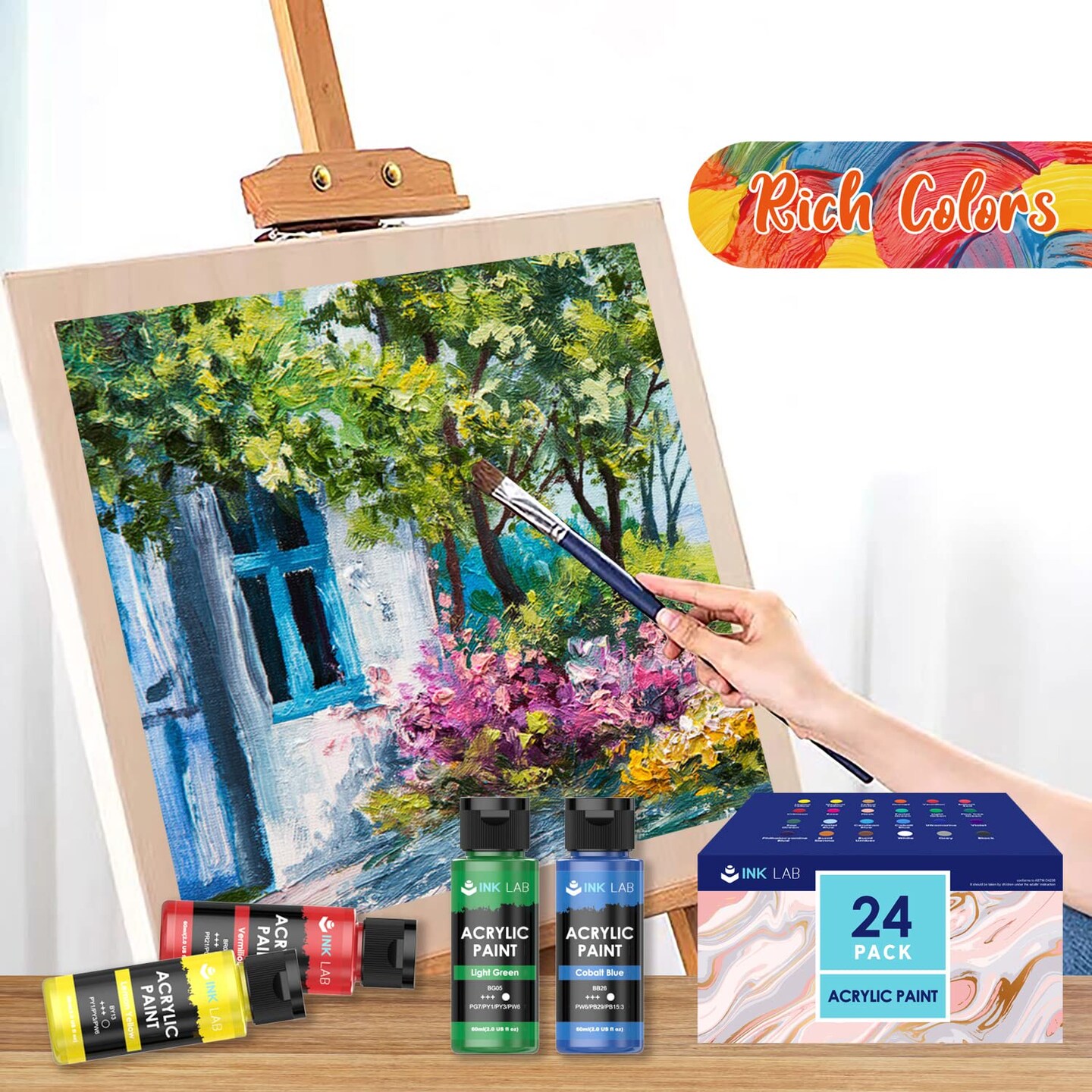Acrylic Paint Set (64 Colors, 22 ml Tubes, 0.74 oz.) for Canvas, Crafts,  Wood Painting - Rich Pigment, Non Fading, Vibrant Non Toxic Paints for  Kids, Adults, Beginner & Professional Artists 