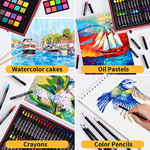 145 Piece Deluxe Art Set with 2 x 50 Sheet Drawing Pad, Art Supplies Wooden  Art Box, Drawing Painting Kit with Crayons, Oil Pastels, Colored Pencils