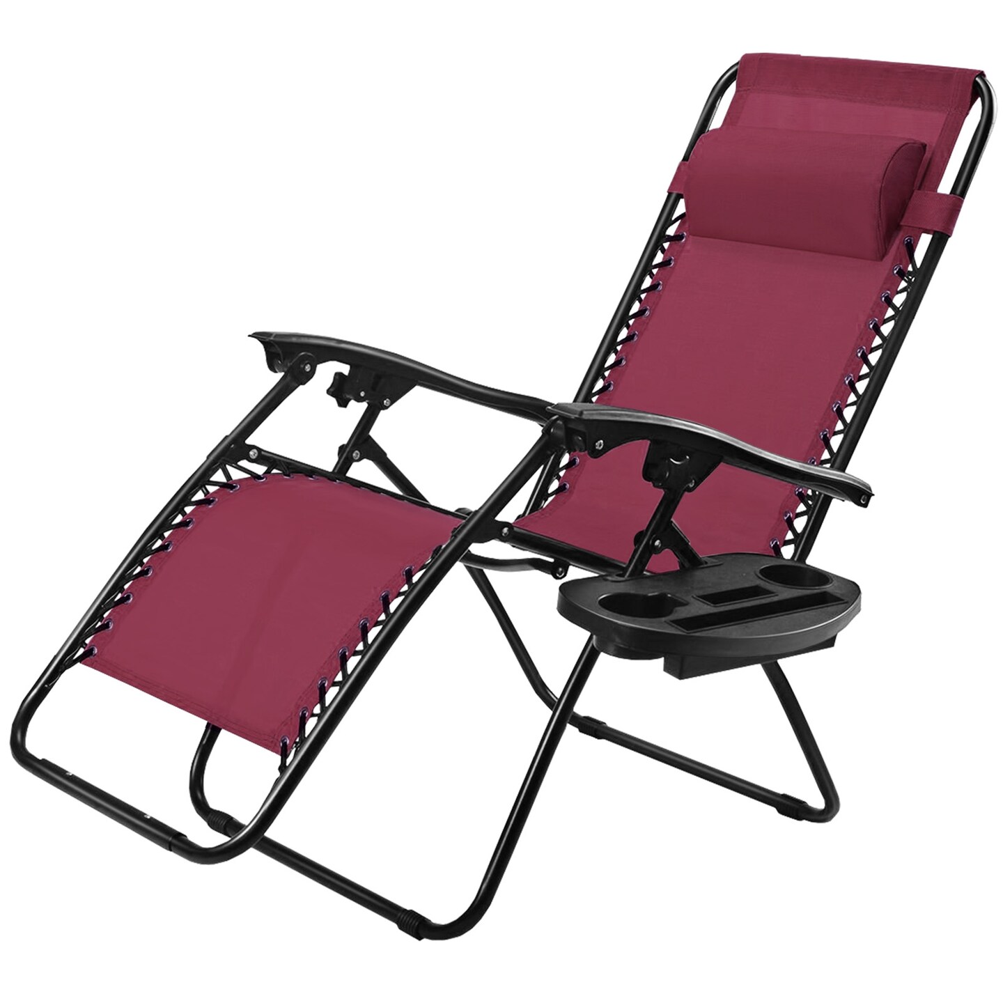 Outdoor Folding Zero Gravity Reclining Lounge Chair with Utility Tray