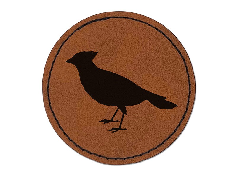 Cardinal Bird Standing Solid Round Iron-On Engraved Faux Leather Patch Applique - 2.5&#x22;