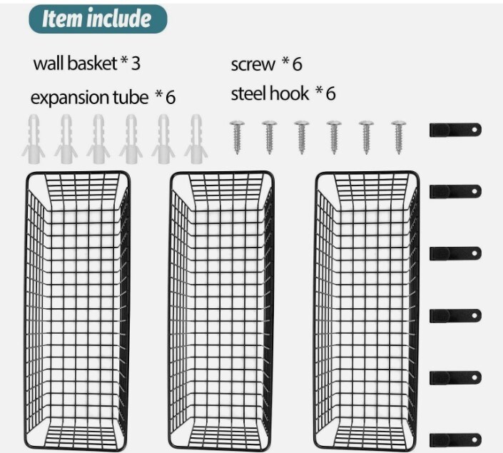 Set of 3 Wire Organizer Display Wall Mounted Hanging Baskets Storage Bins