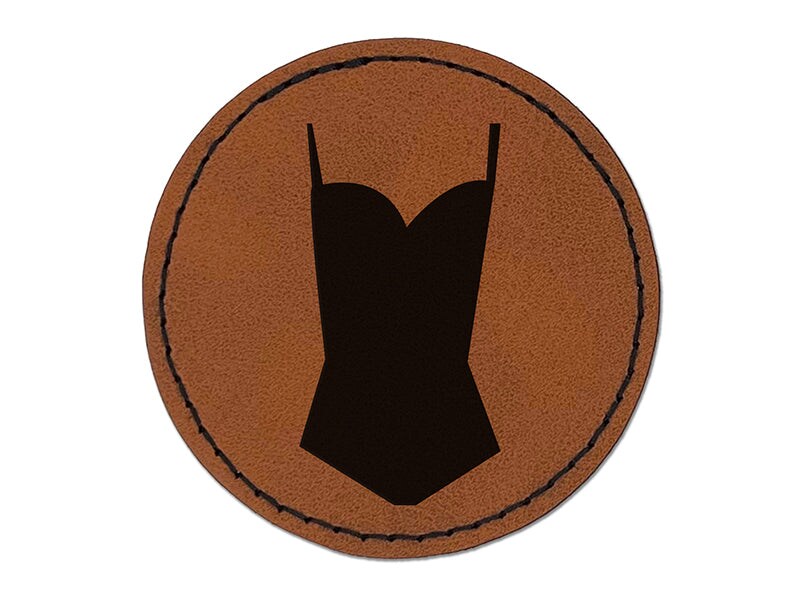 One Piece Swimming Bathing Suit Round Iron-On Engraved Faux Leather Patch Applique - 2.5&#x22;