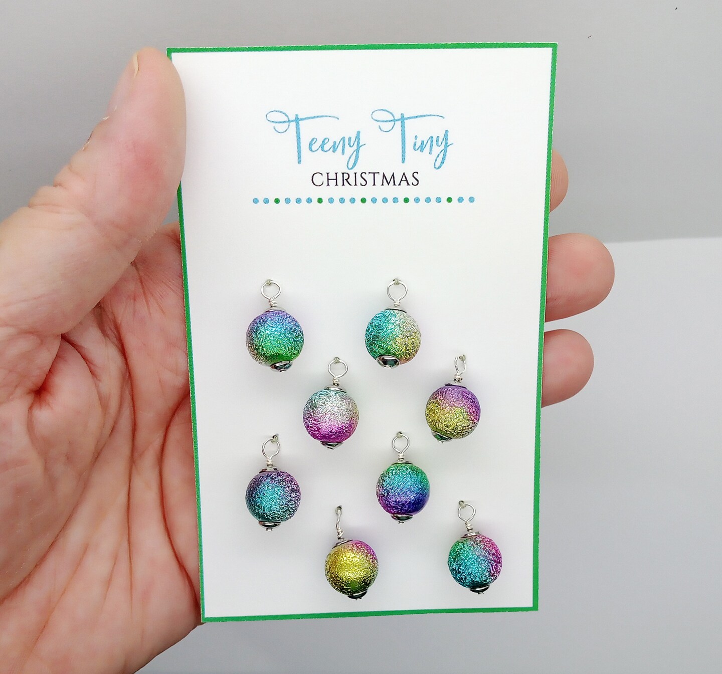 Rainbow Metallic Miniature Christmas Ornaments, Set of 8 pcs with Hooks for Mini Trees, Adorabilities