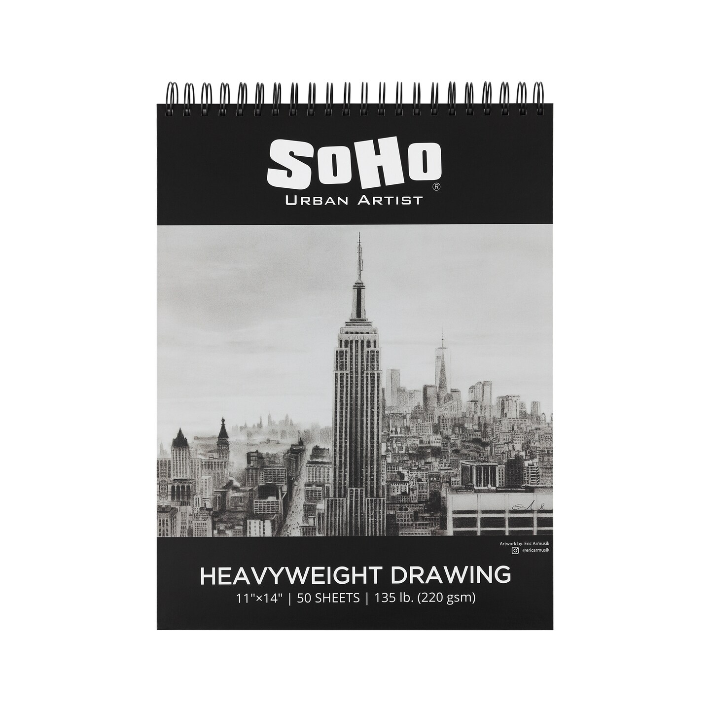 Soho Urban Artist Sketchpad (75lb/110gsm), 100 Sheets of Spiral Bound Sketch Book for Artist Pro & Amateurs, Colored Pencil, Charcoal and Graphite for Sketching