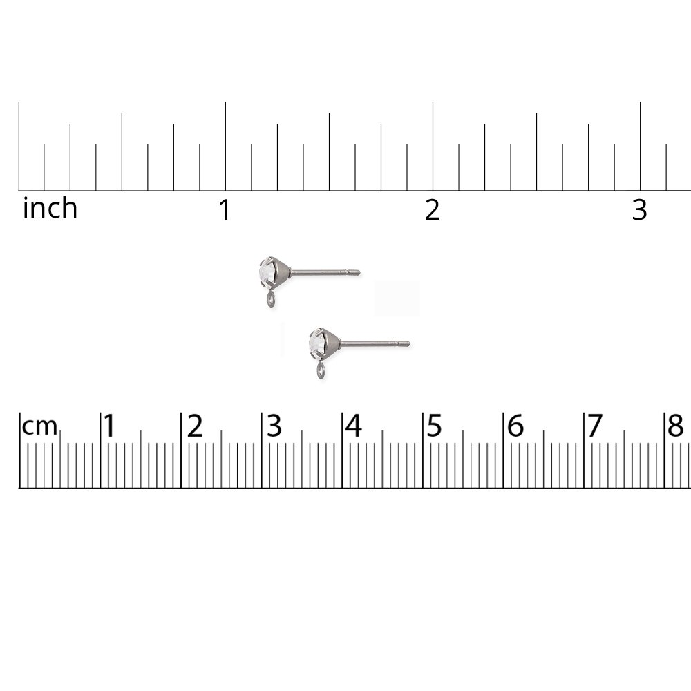 JewelrySupply Surgical Steel Earring Posts with Ring and 4mm Crystal (1 Pair of Earrings)