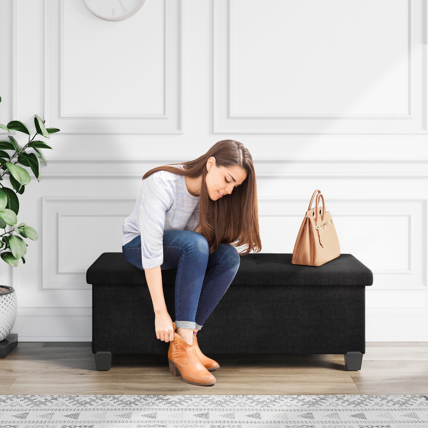 StorageBud Storage Ottoman Bench with Storage Bins