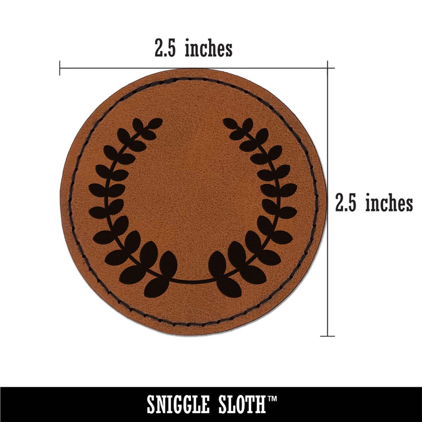 Rounded Laurel Wreath Silhouette Round Iron-On Engraved Faux Leather Patch Applique - 2.5"
